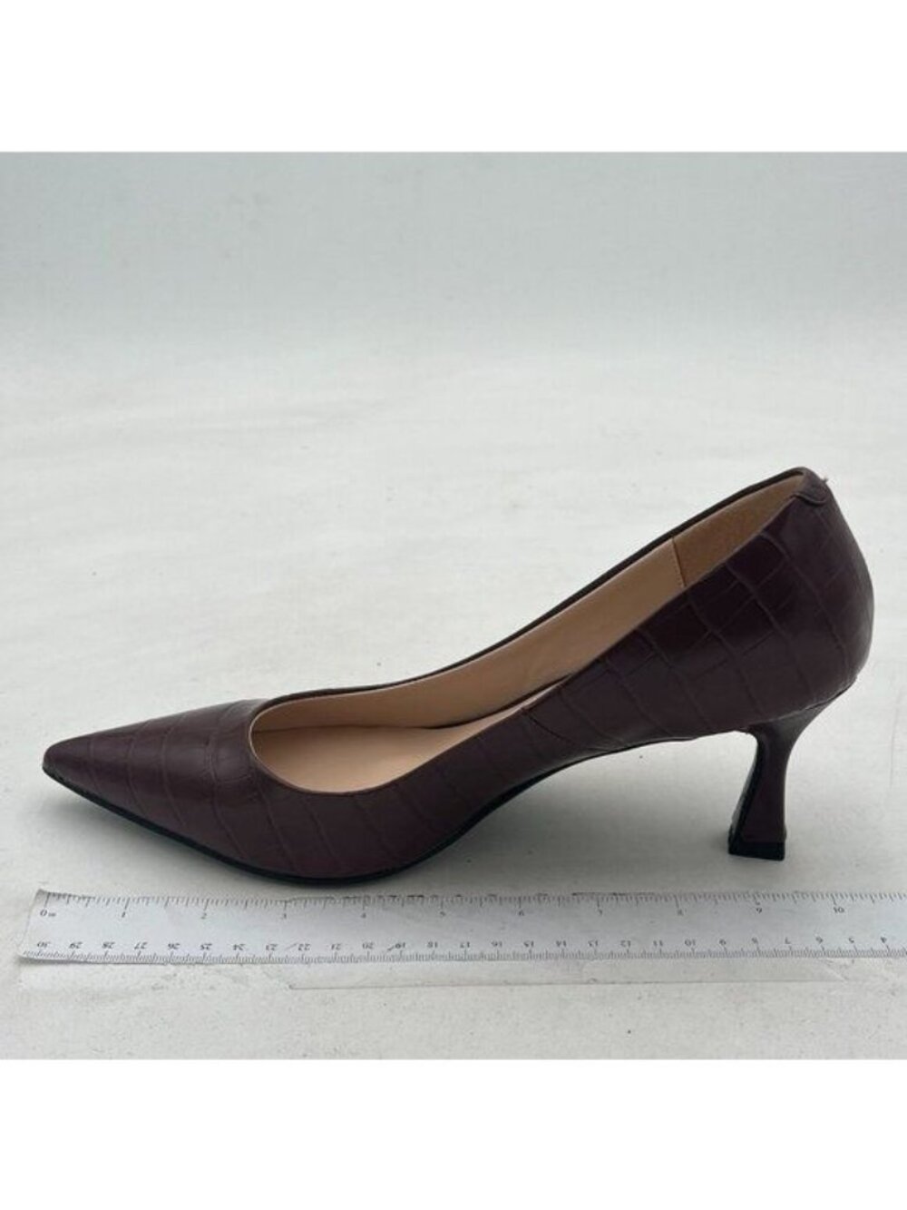 FOWT Simple Solid Croc-Embossed Pointed Toe Black Pumps for Women Dressy Slip on